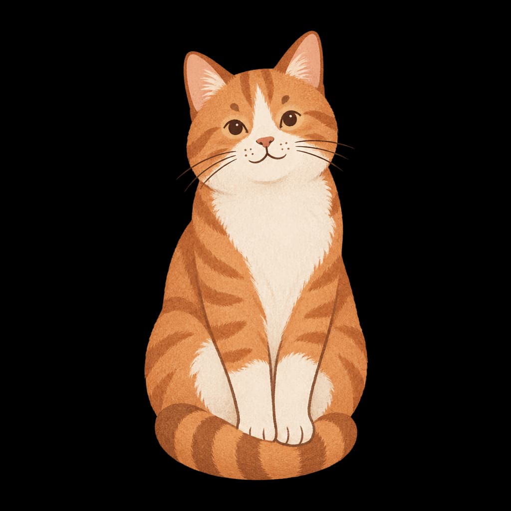 A calm adult cat sitting contentedly
