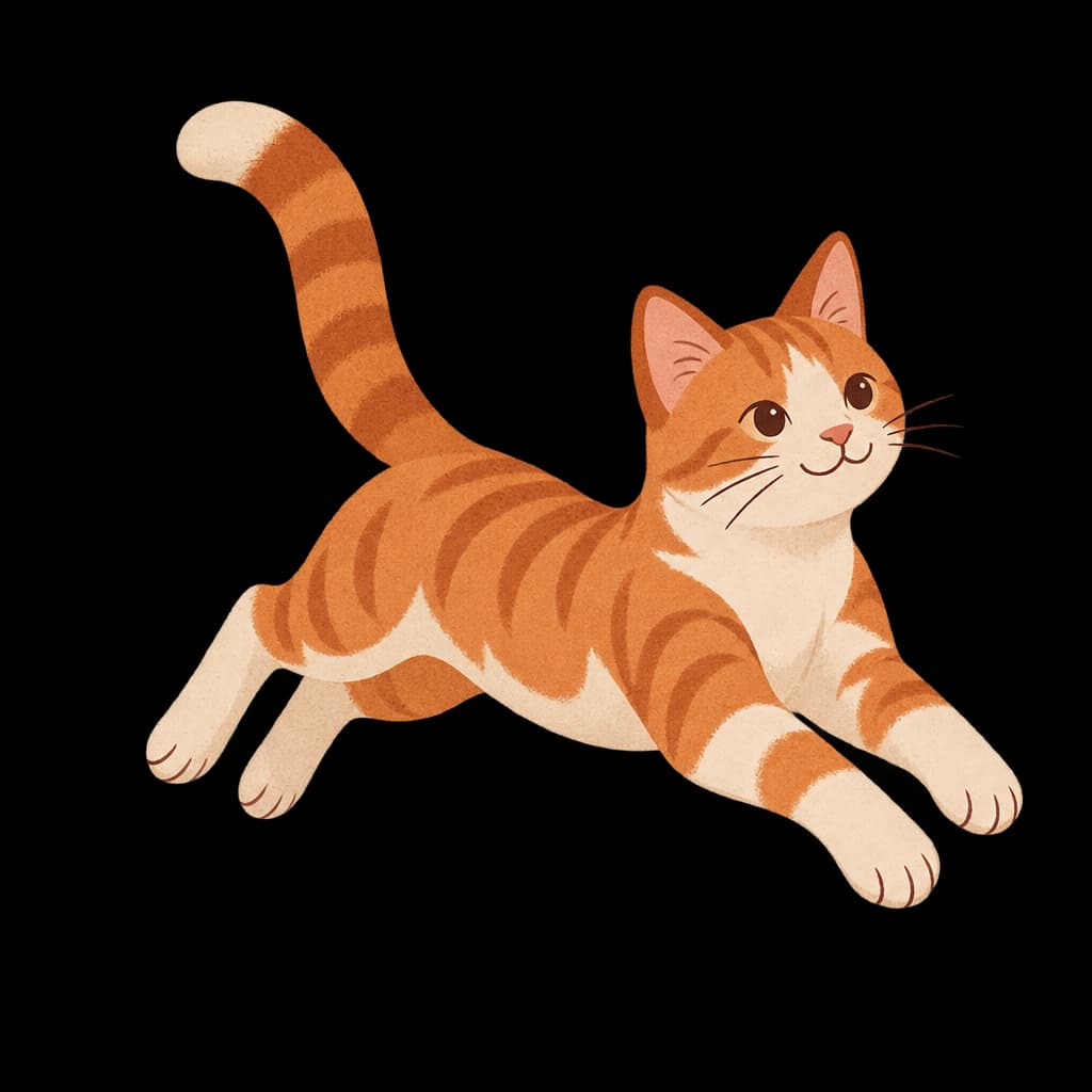 A sleek young adult cat leaping playfully