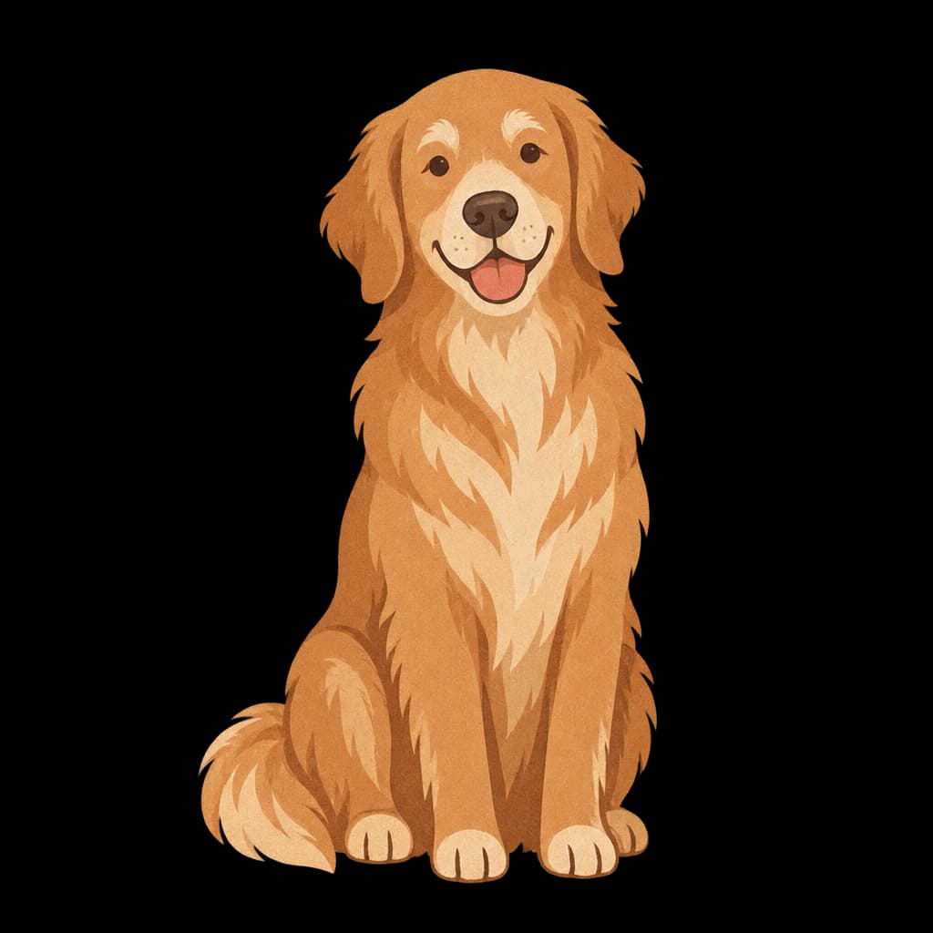 A calm, content adult dog sitting with a relaxed expression