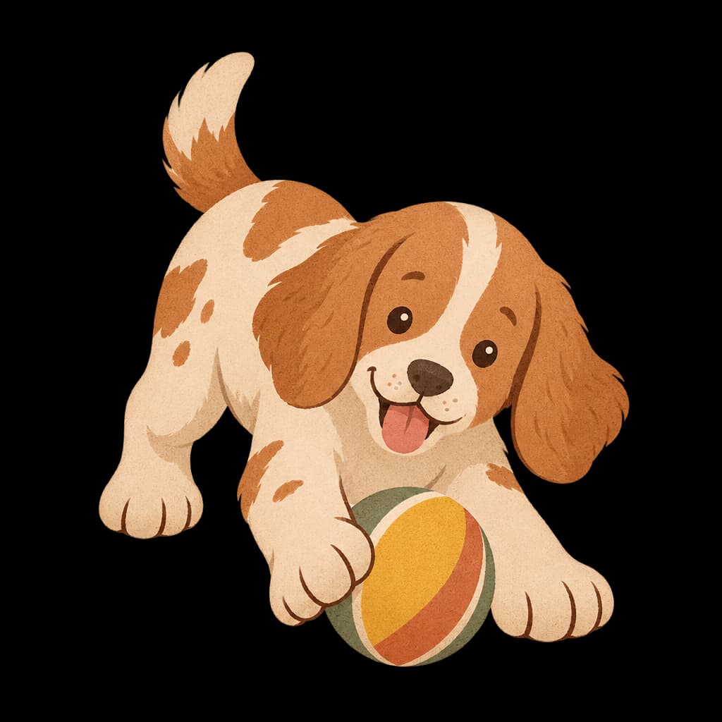 A playful puppy with big paws and a toy ball