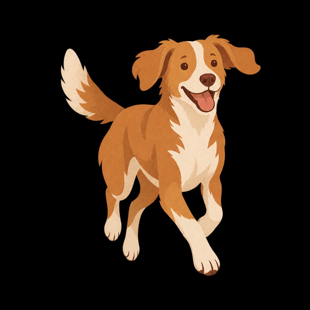 An athletic young adult dog running happily