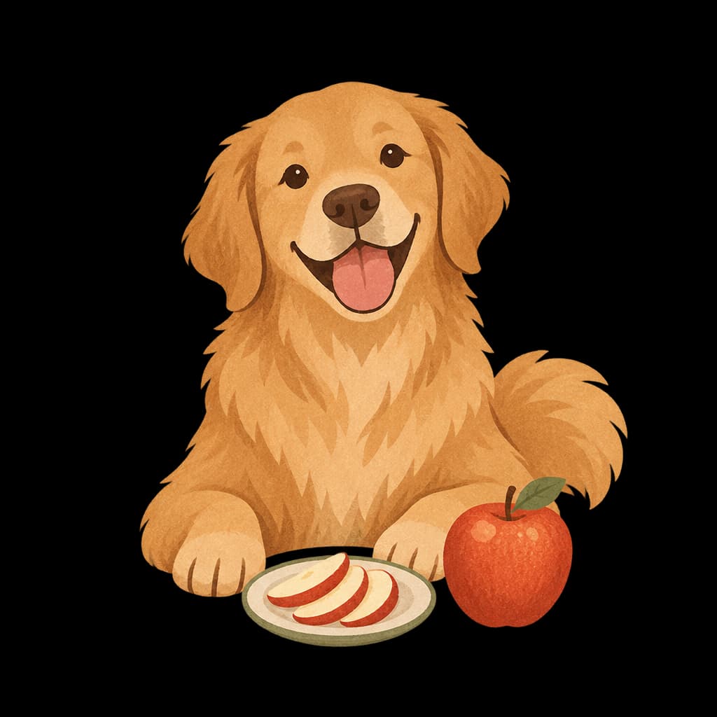 A dog with apples