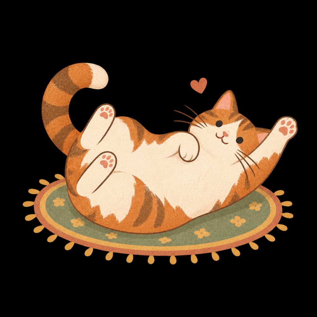 An affectionate cat rolling playfully on her back on a rug